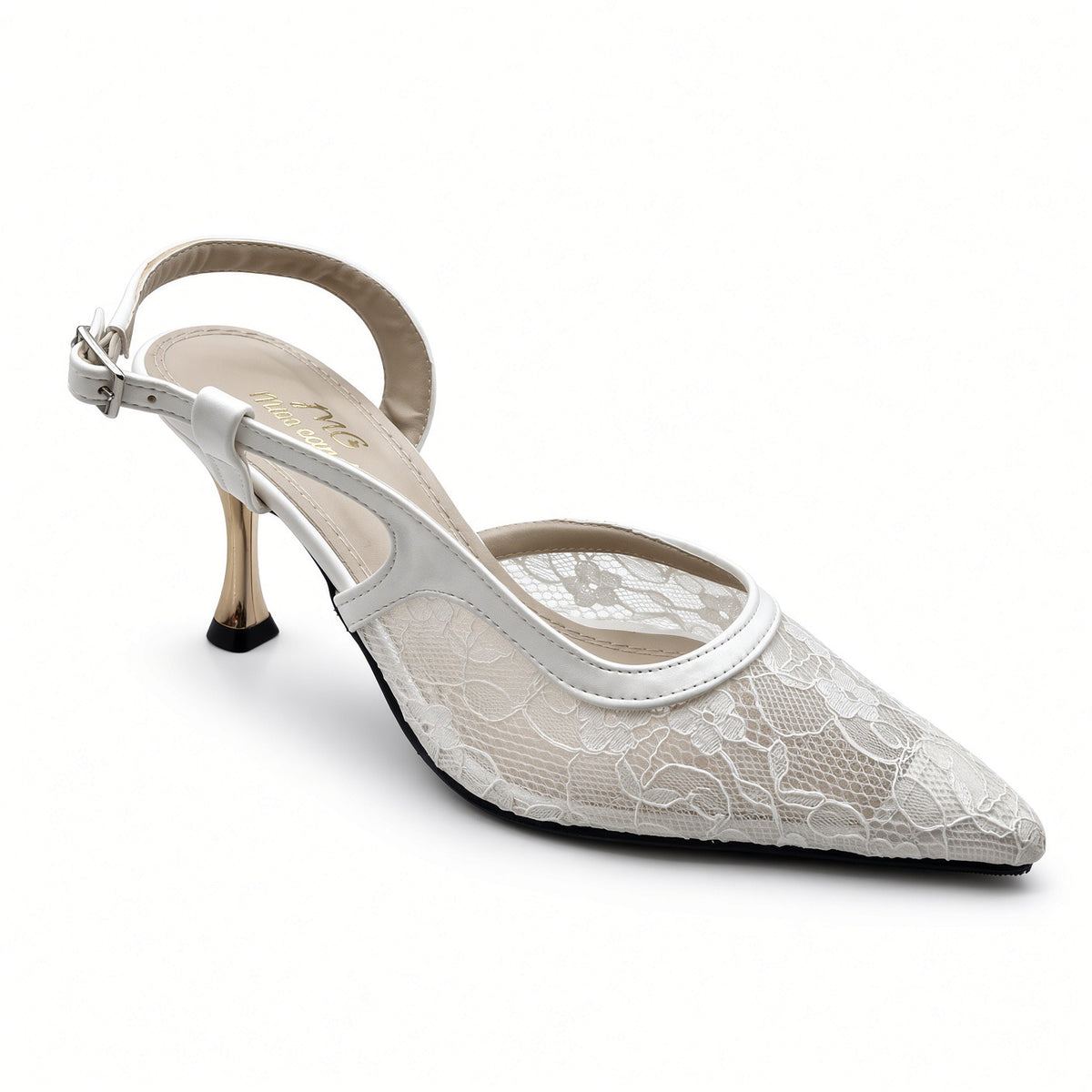 Ivory Lace Slingback Heels H-120
