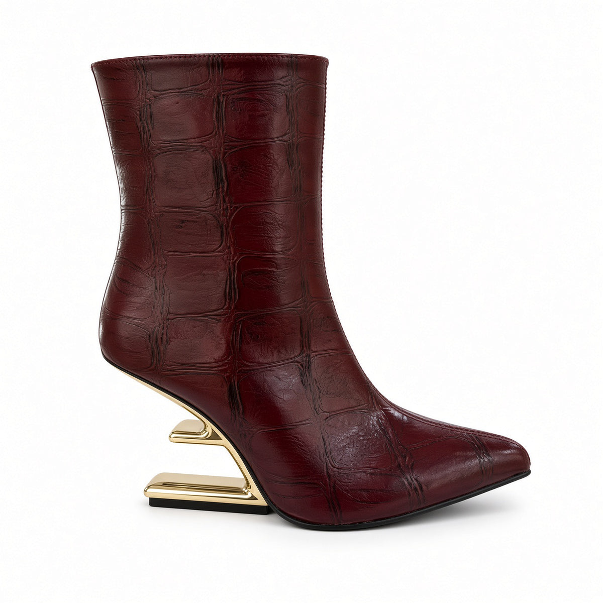 Croc-Effect Gold Sculptured Heel Ankle Boots BO-83
