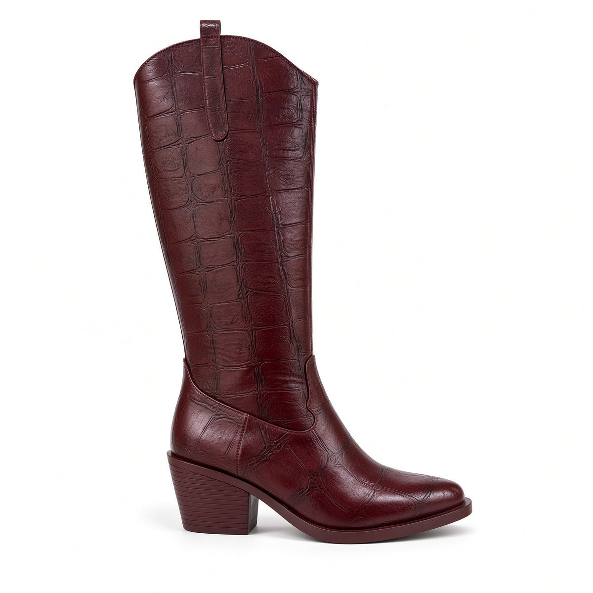 Croc-Effect Knee-High Western Boots BO-84