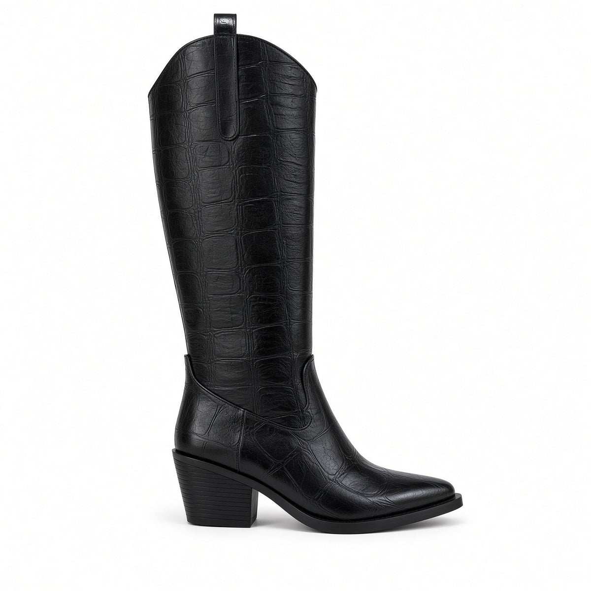 Croc-Effect Knee-High Western Boots BO-84