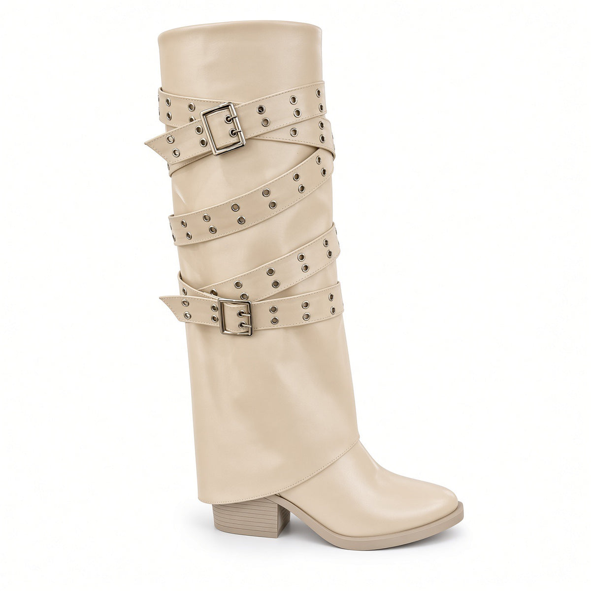 Eyelet Double-Buckle Knee-High Boots BO-85