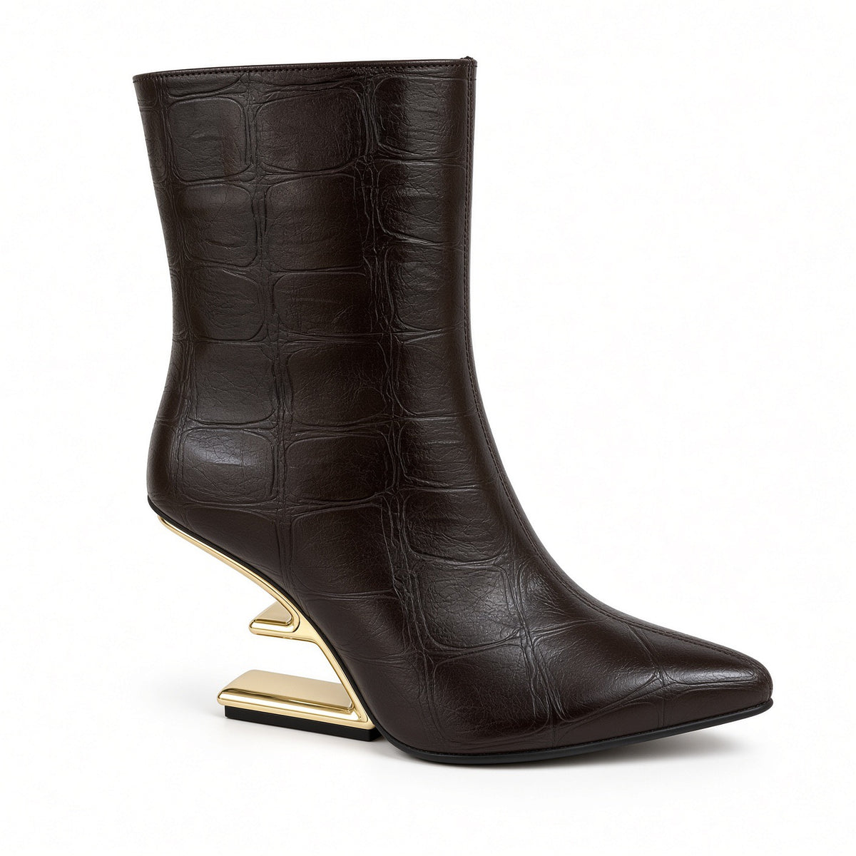 Croc-Effect Gold Sculptured Heel Ankle Boots BO-83
