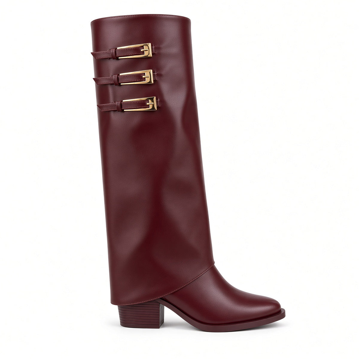 Triple Gold-Buckle Knee-High Boots bo-89