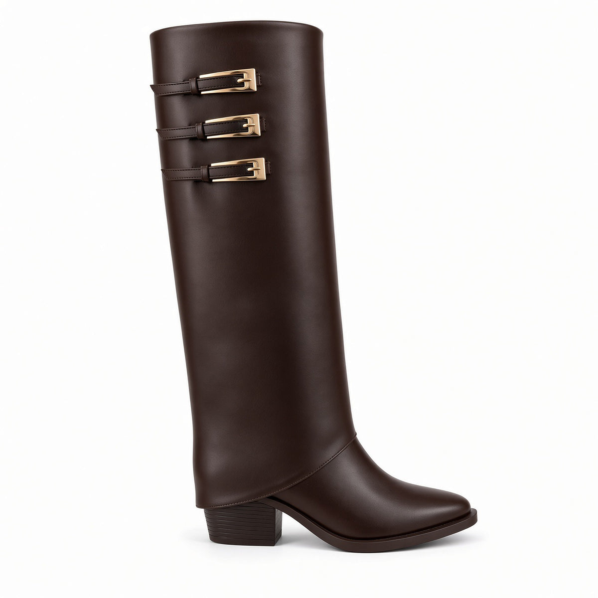 Triple Gold-Buckle Knee-High Boots bo-89