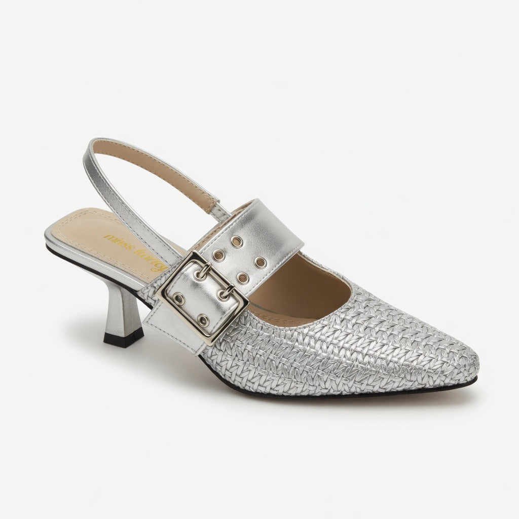H-109 Ivory Chic Buckle Slingback