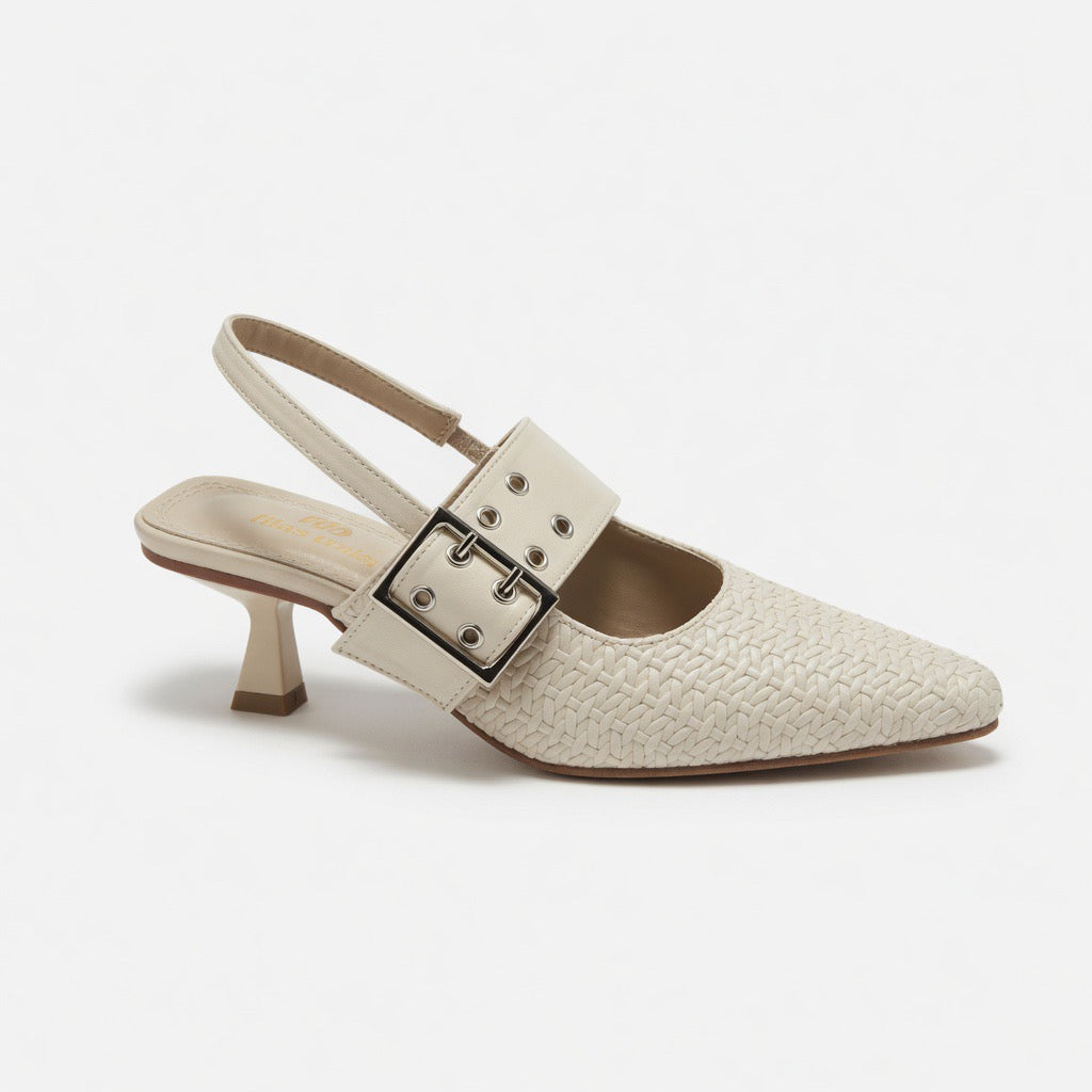 H-109 Ivory Chic Buckle Slingback