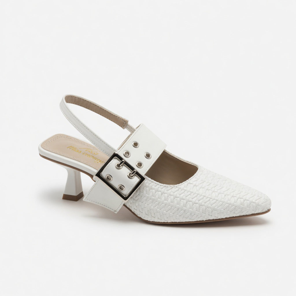 H-109 Ivory Chic Buckle Slingback