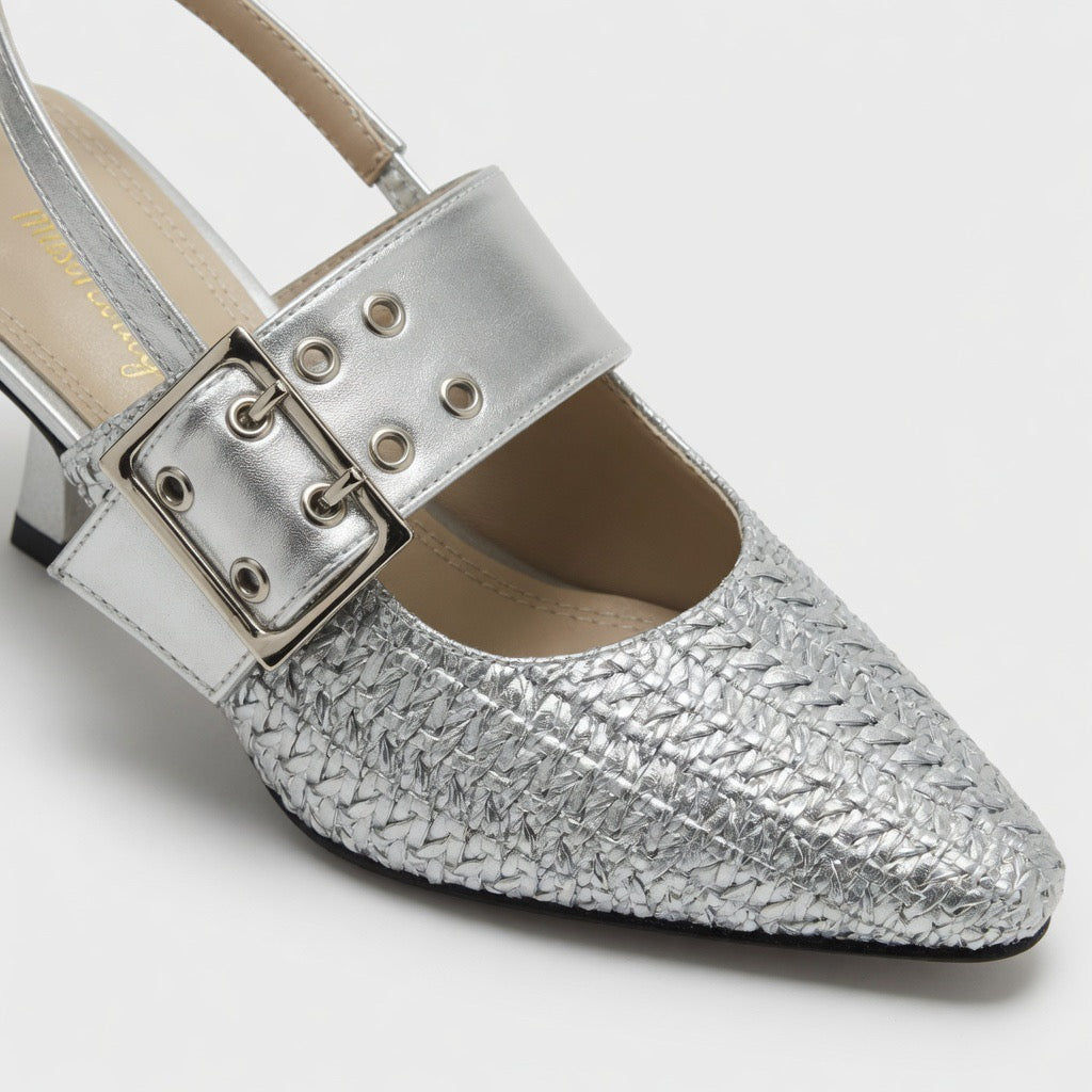 H-109 Ivory Chic Buckle Slingback