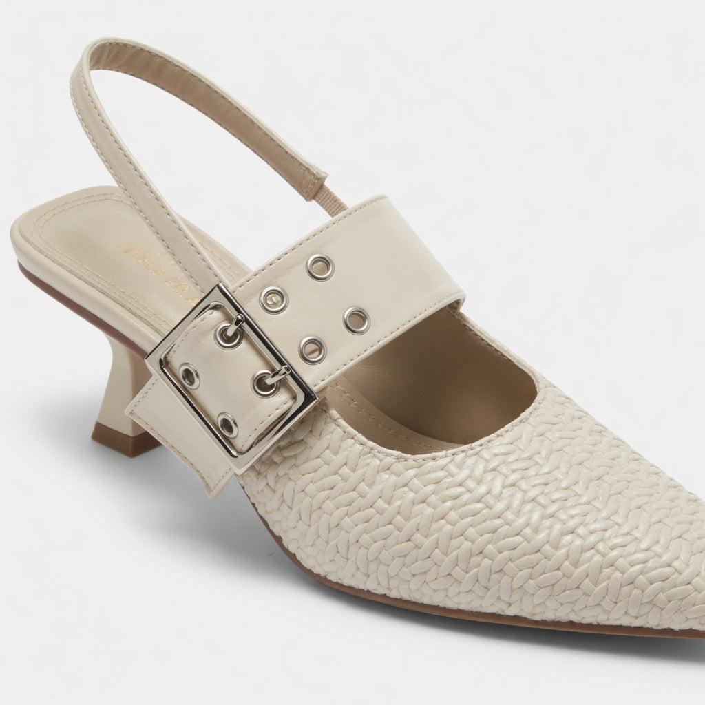 H-109 Ivory Chic Buckle Slingback