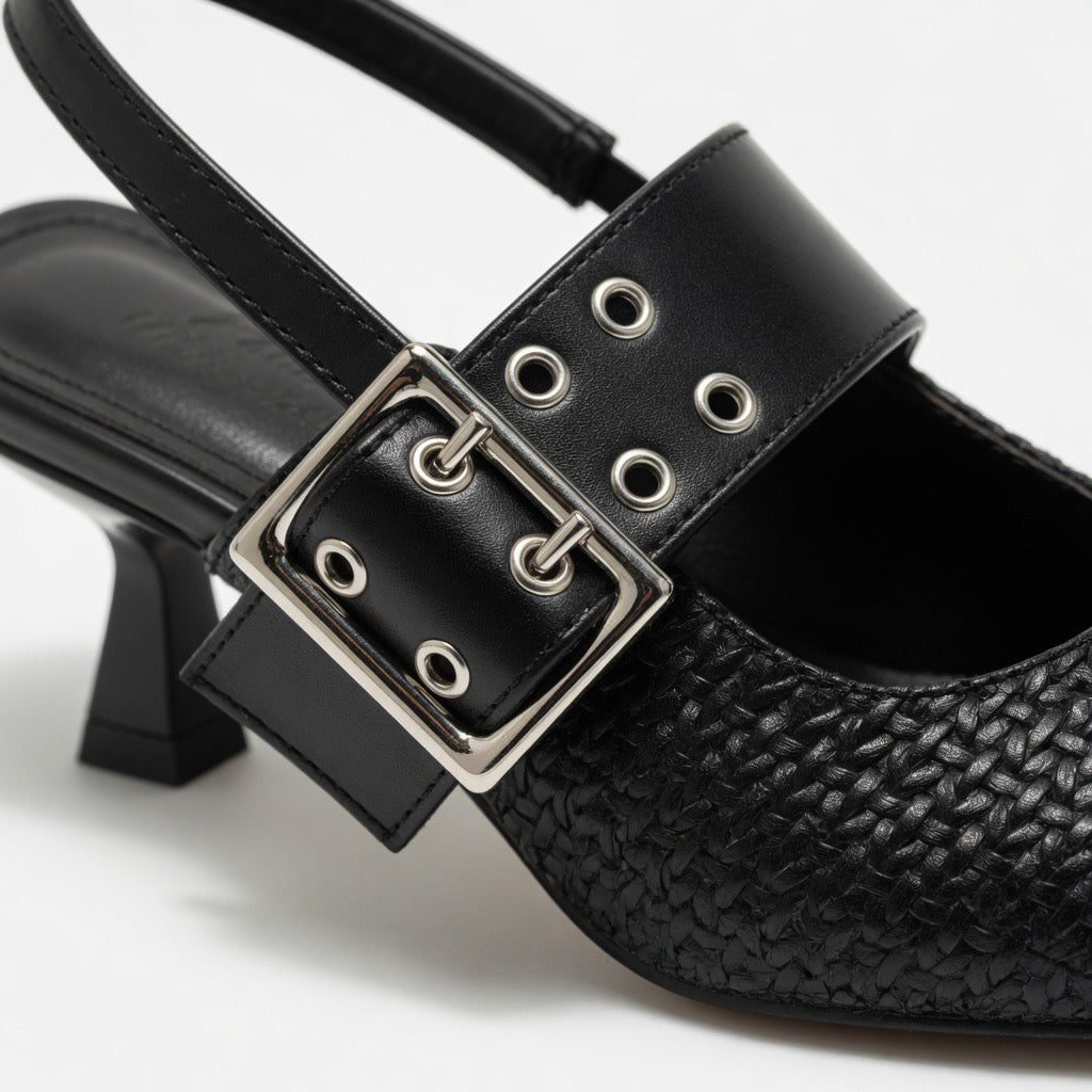 H-109 Ivory Chic Buckle Slingback