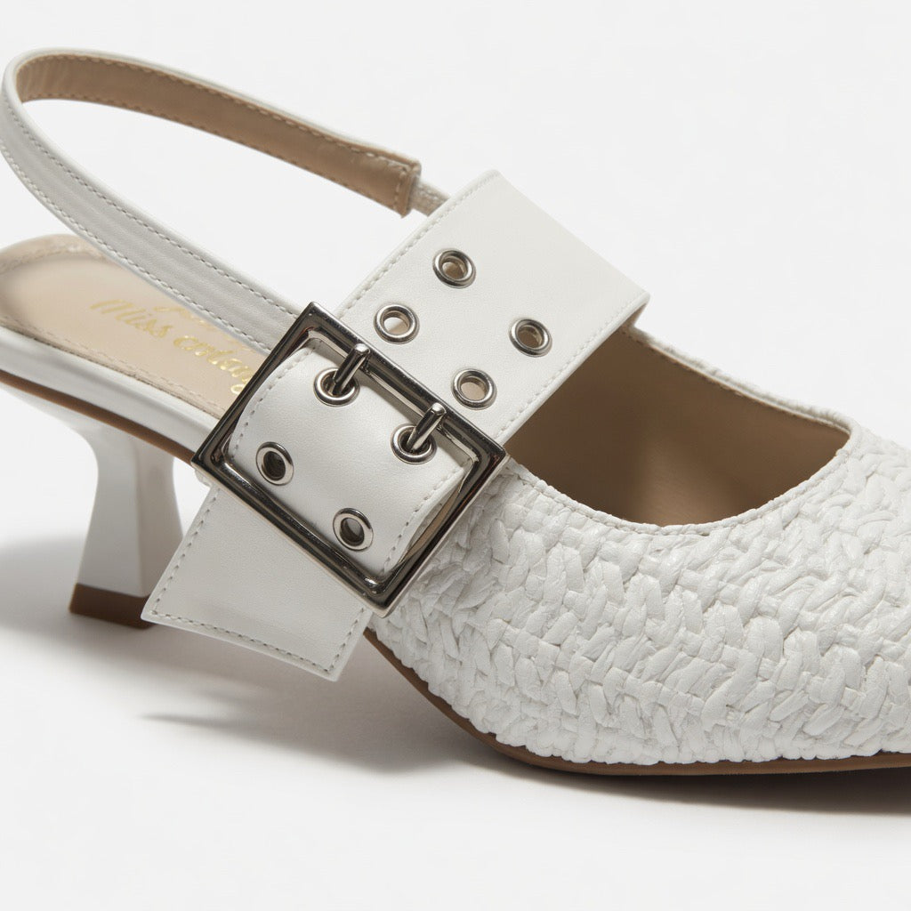 H-109 Ivory Chic Buckle Slingback