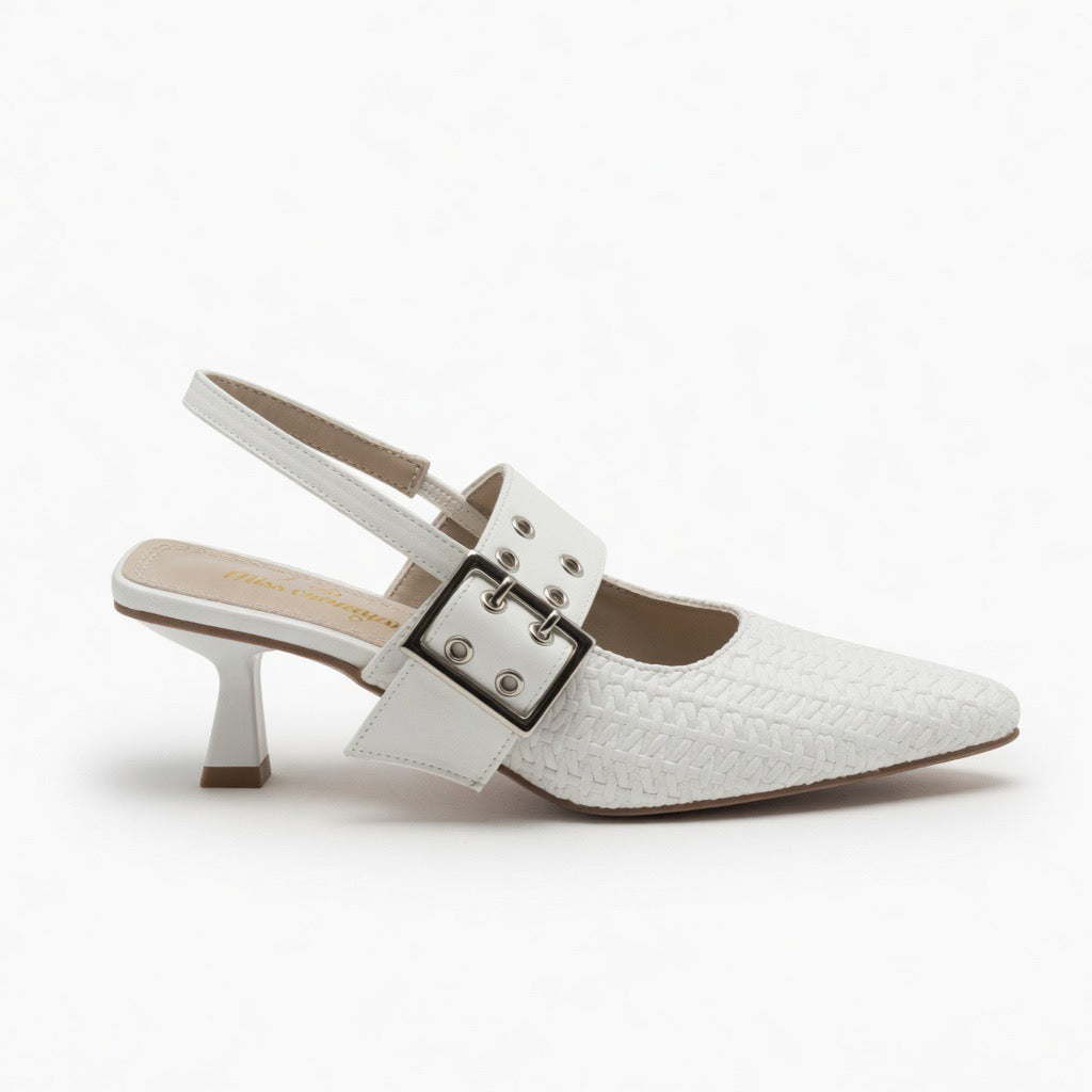 H-109 Ivory Chic Buckle Slingback