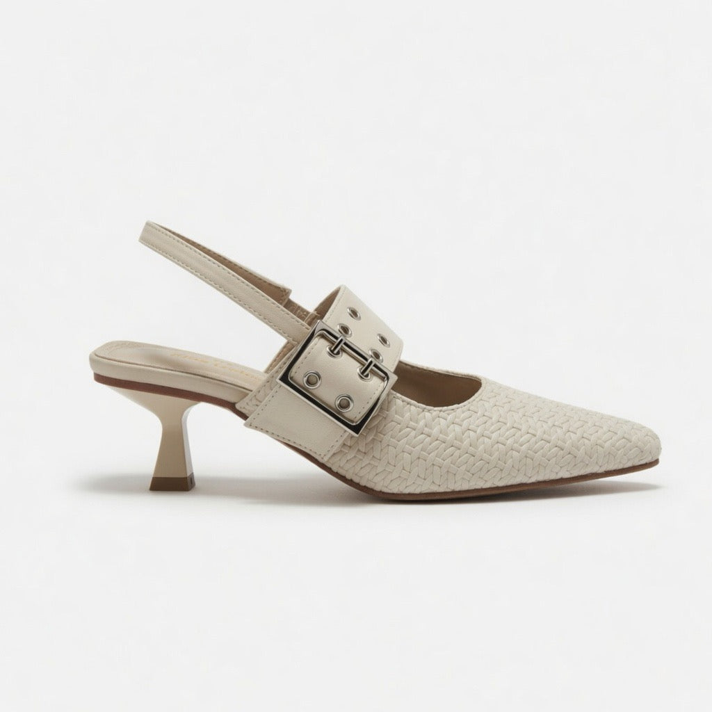 H-109 Ivory Chic Buckle Slingback
