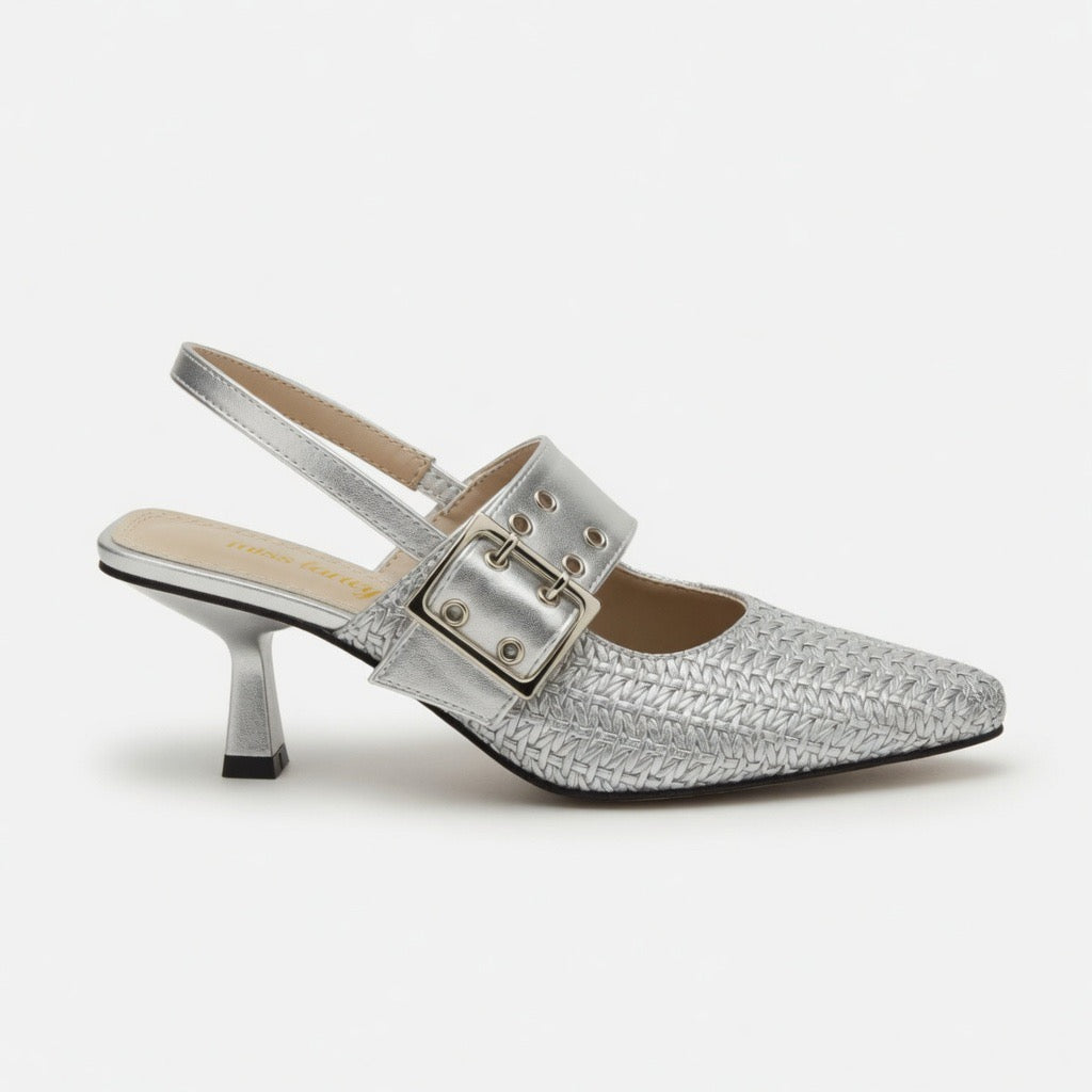 H-109 Ivory Chic Buckle Slingback