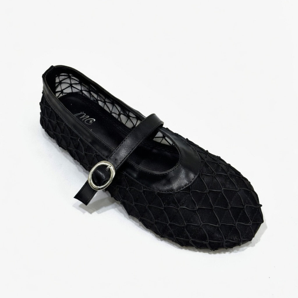 Geometric Mesh Mary Jane Flats B-54