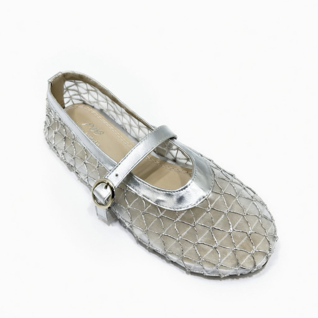 Geometric Mesh Mary Jane Flats B-54