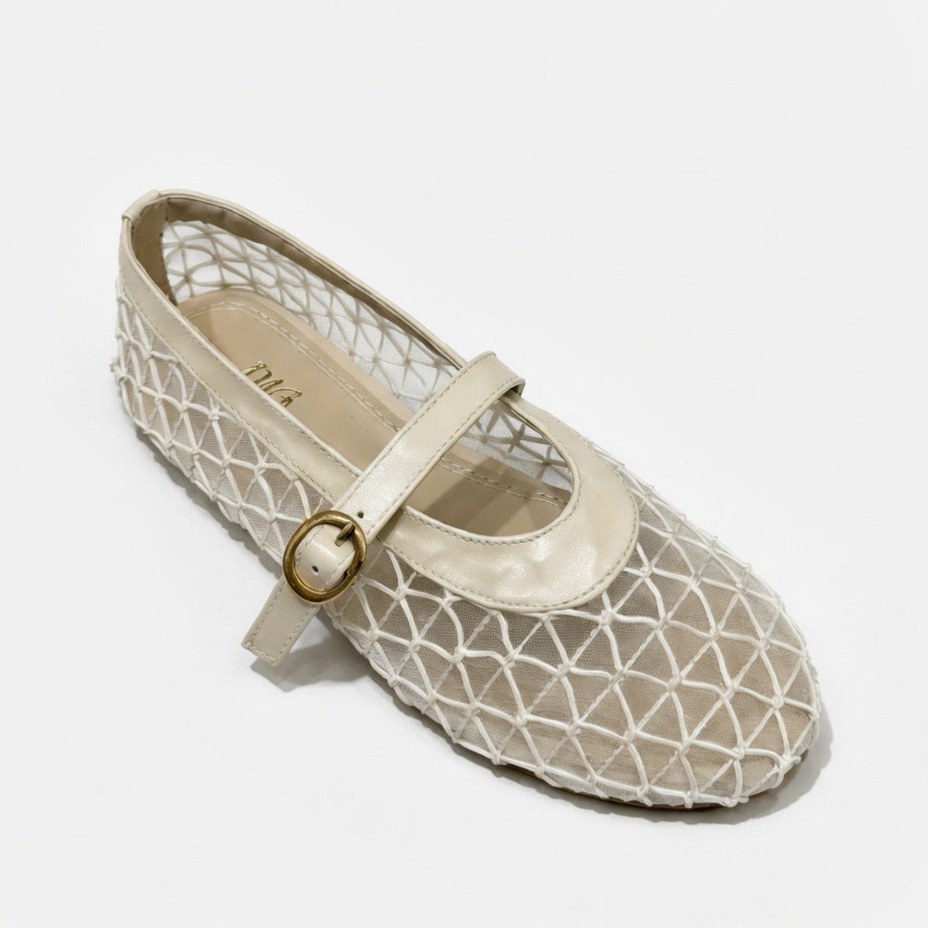 Geometric Mesh Mary Jane Flats B-54