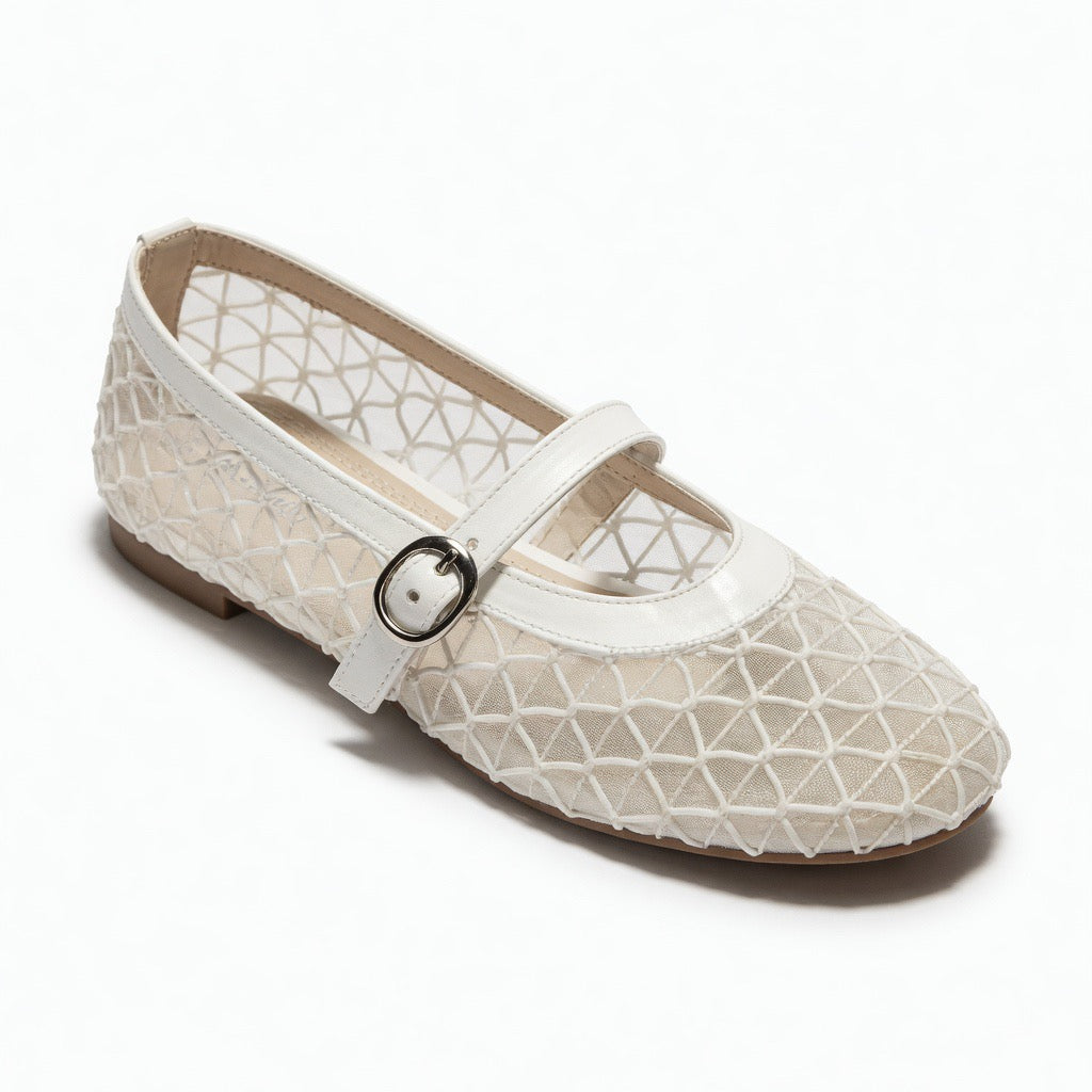Geometric Mesh Mary Jane Flats B-54
