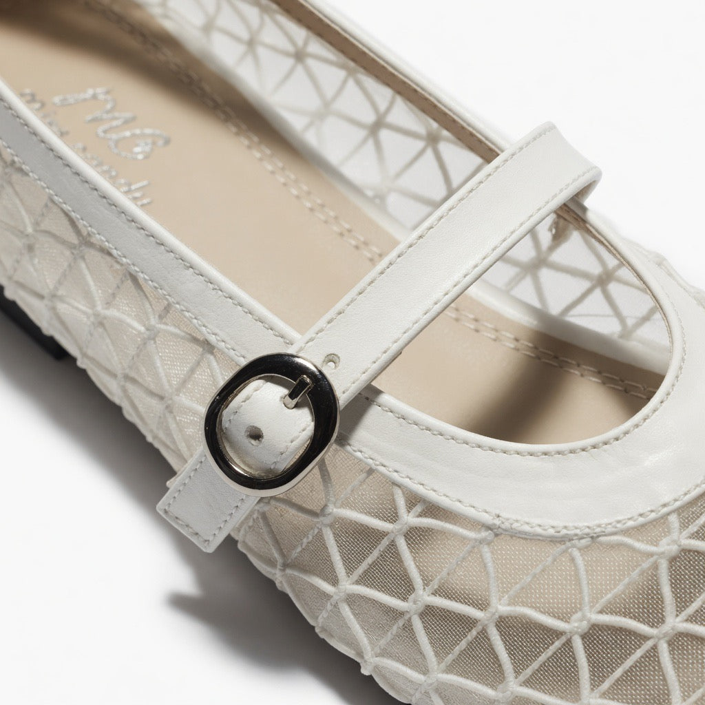 Geometric Mesh Mary Jane Flats B-54
