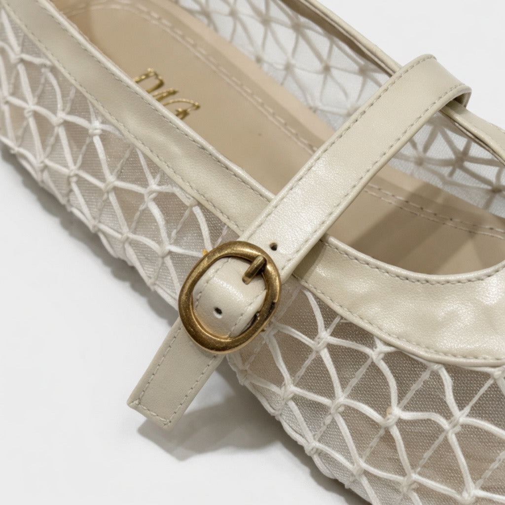 Geometric Mesh Mary Jane Flats B-54