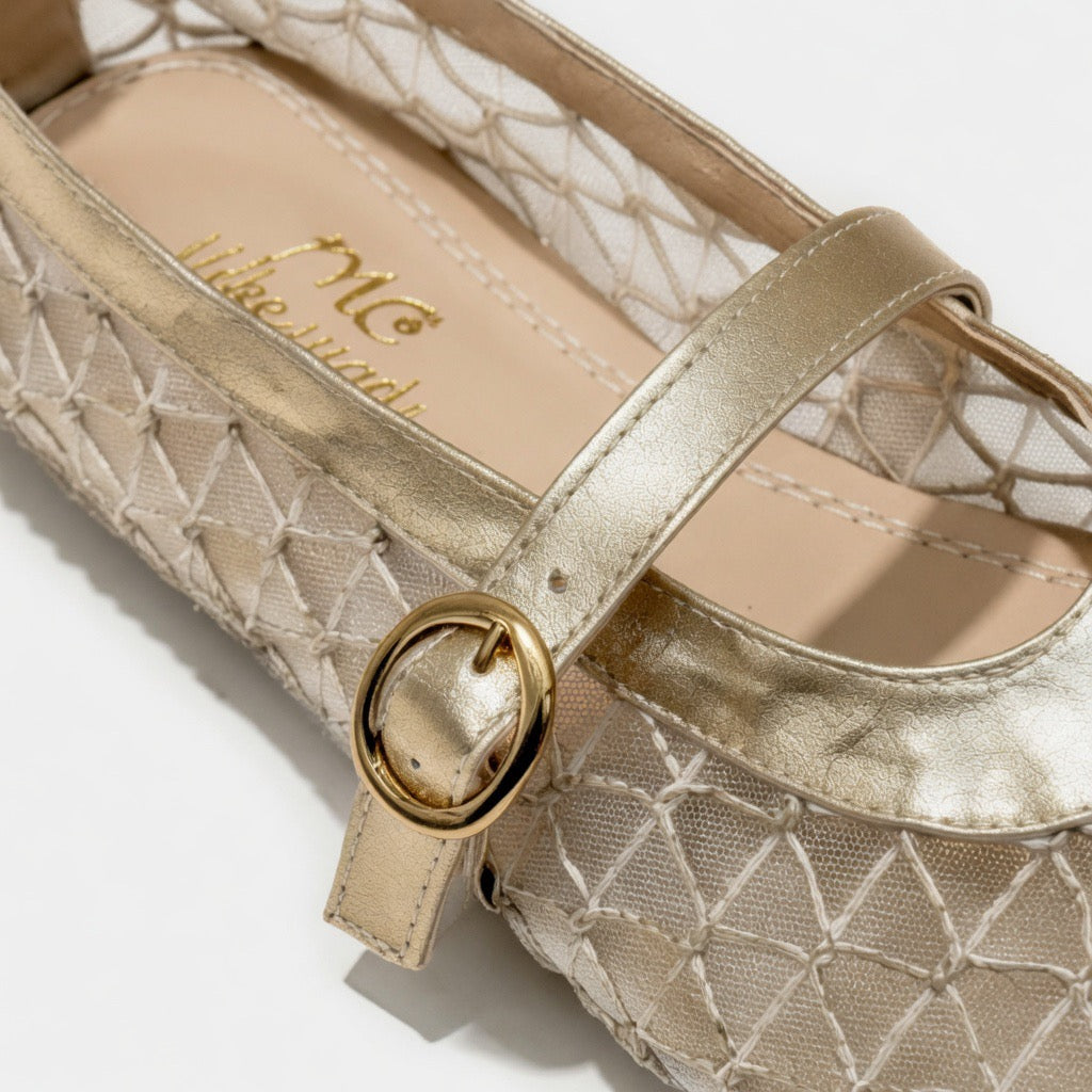 Geometric Mesh Mary Jane Flats B-54