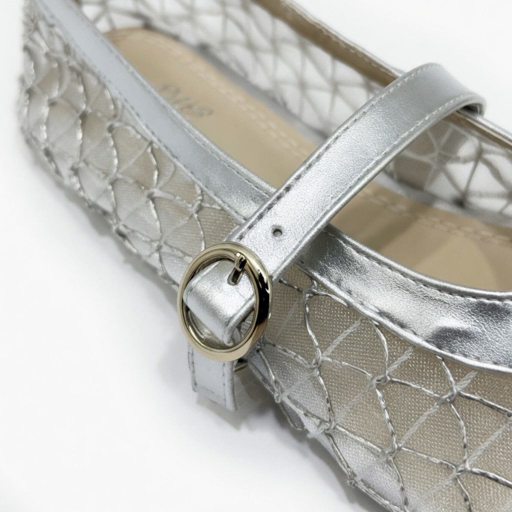 Geometric Mesh Mary Jane Flats B-54