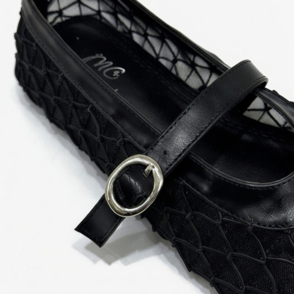 Geometric Mesh Mary Jane Flats B-54
