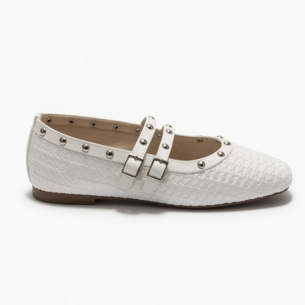 Ivory Studded Grace Flats B-62