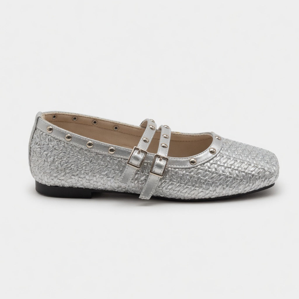 Ivory Studded Grace Flats B-62