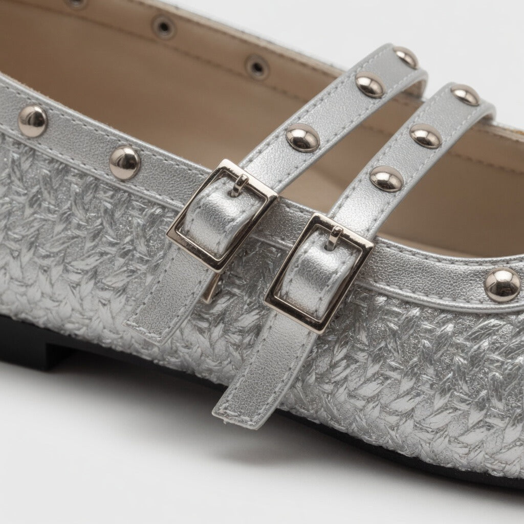 Ivory Studded Grace Flats B-62