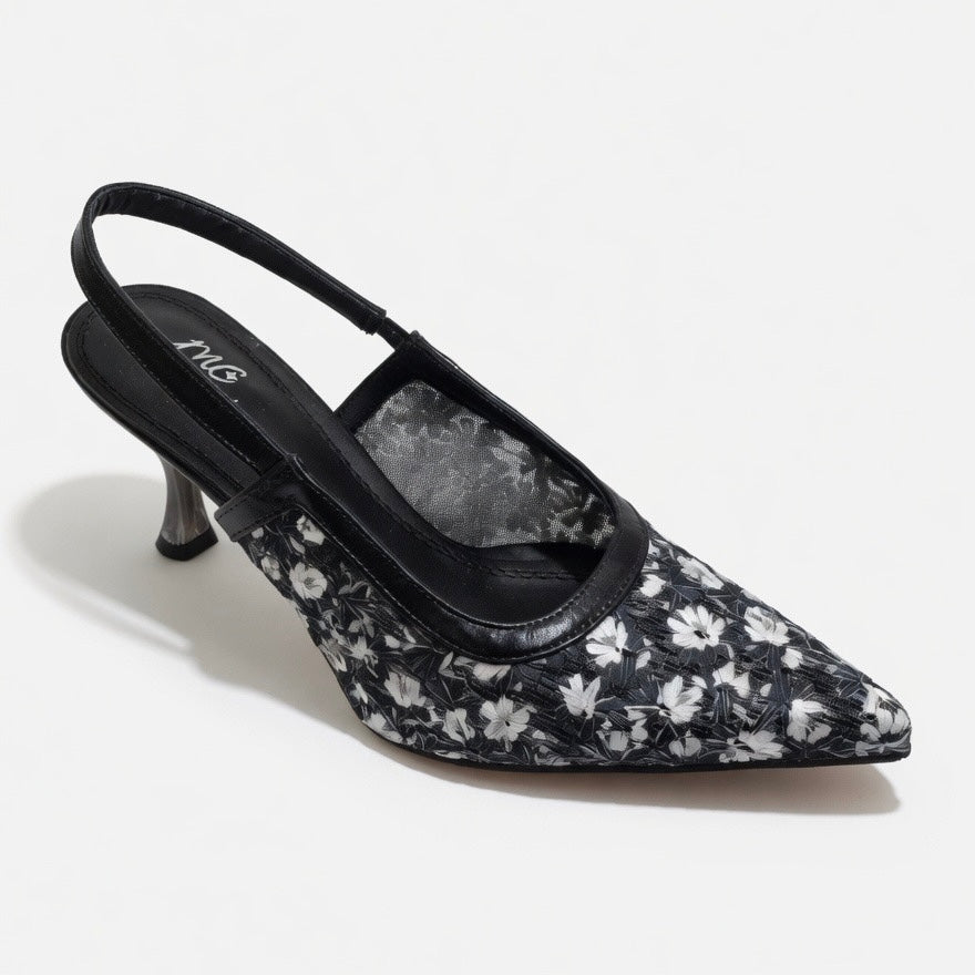 H-106  Floral Mesh Slingback Heels