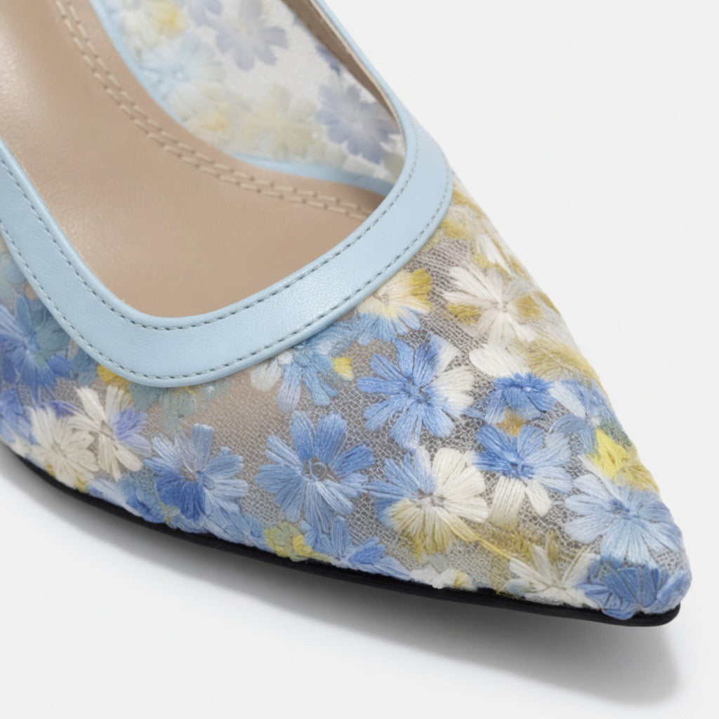 H-106  Floral Mesh Slingback Heels