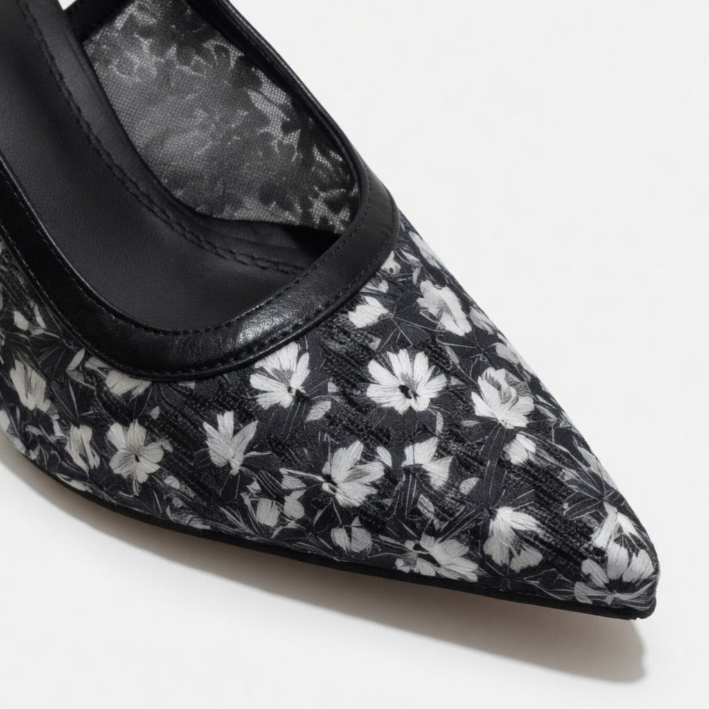 H-106  Floral Mesh Slingback Heels