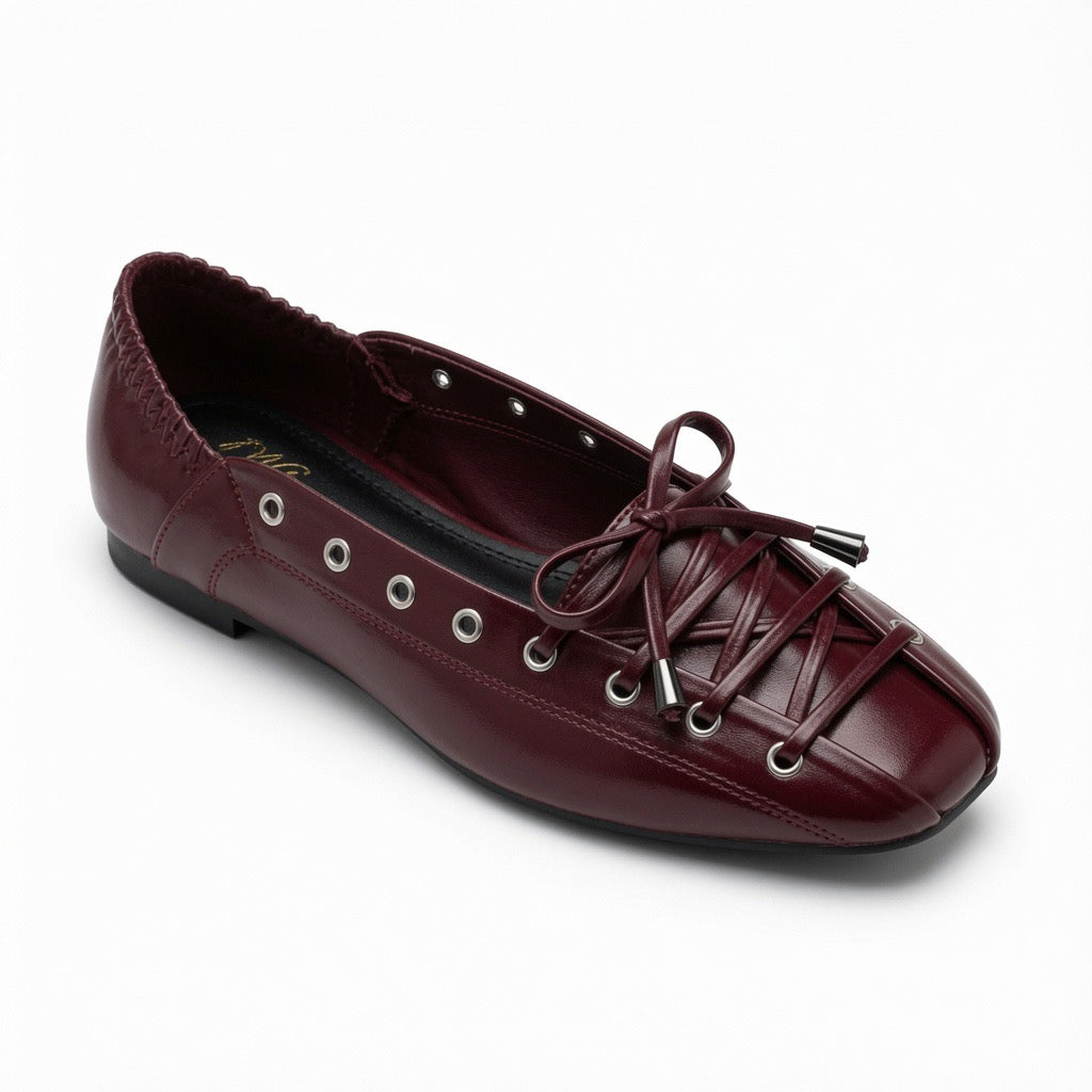 Bordeaux Lace-Up Ballet Flats b-64