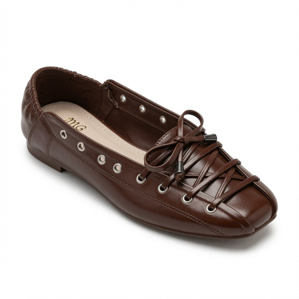 Bordeaux Lace-Up Ballet Flats b-64