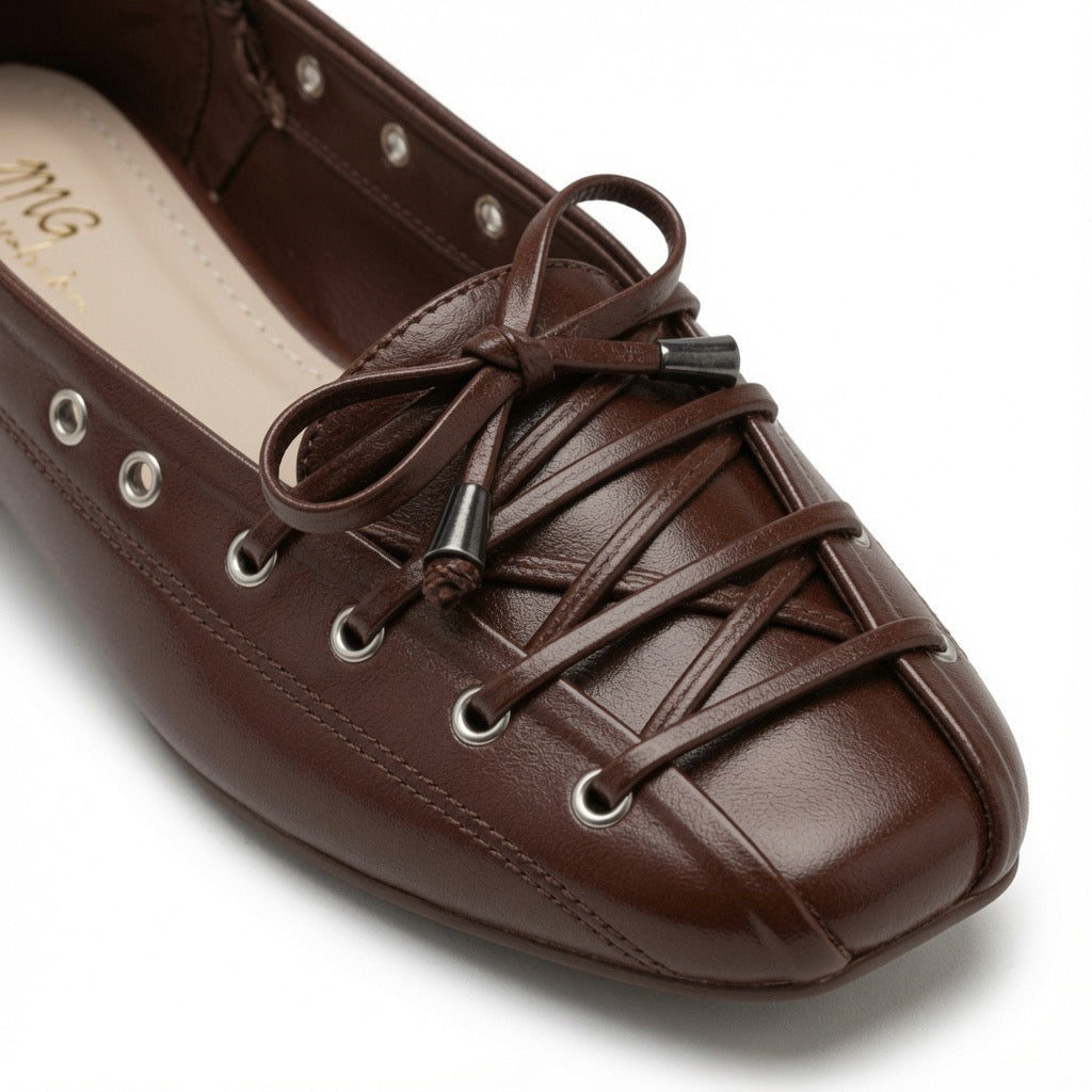 Bordeaux Lace-Up Ballet Flats b-64