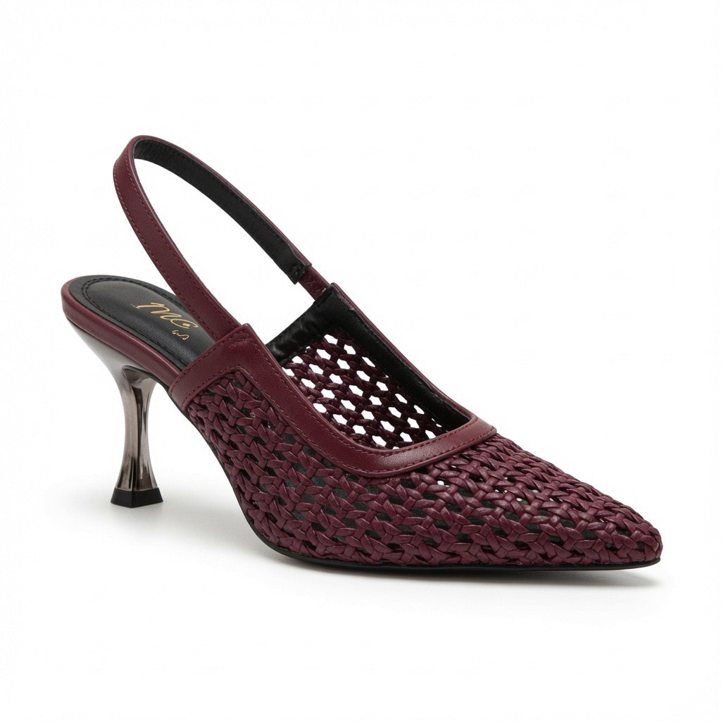 Bordeaux Woven Elegance Sling Heels h-121