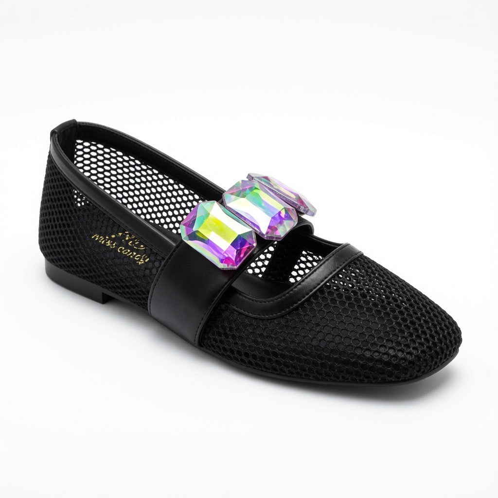 Crystal Mesh Mary Jane Flats B-53