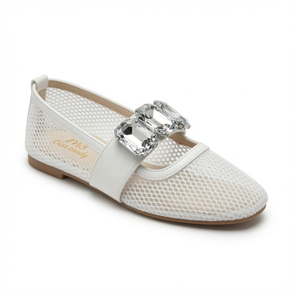 Crystal Mesh Mary Jane Flats B-53