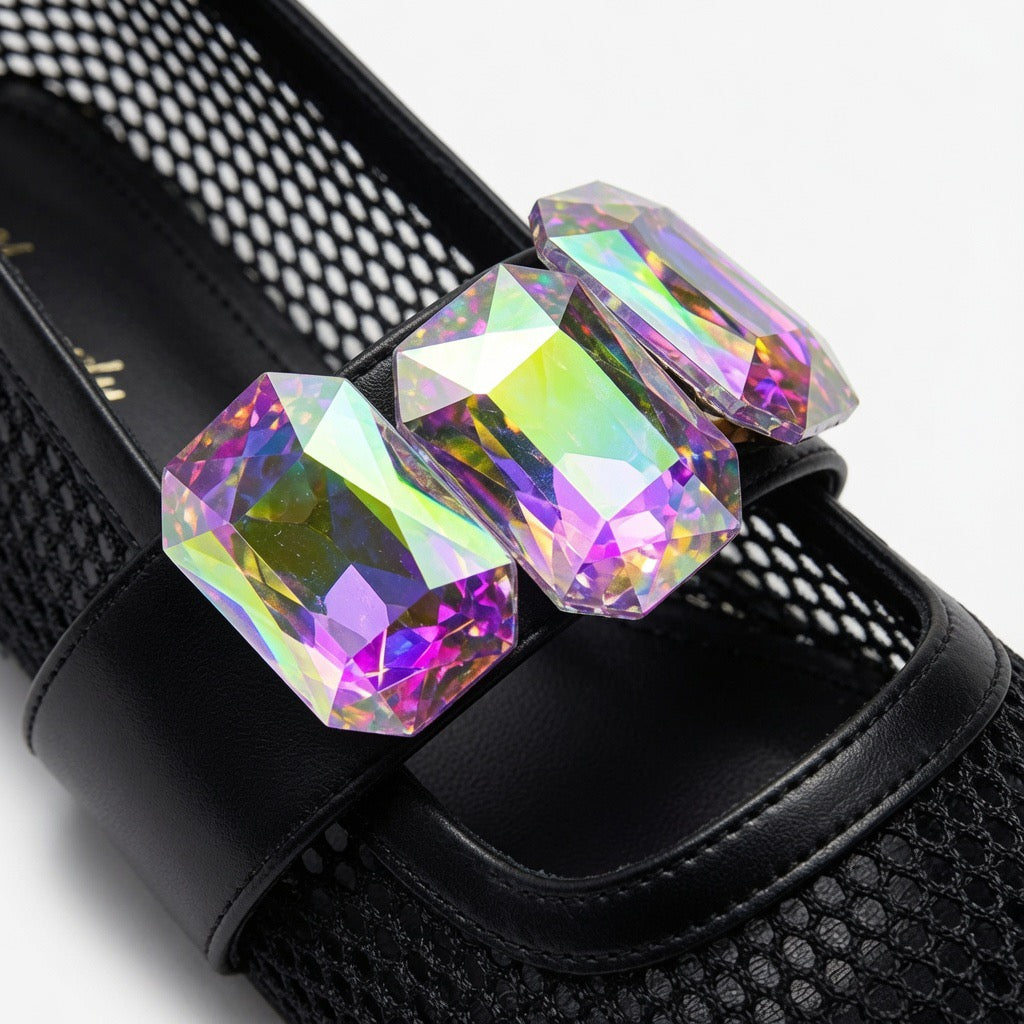 Crystal Mesh Mary Jane Flats B-53
