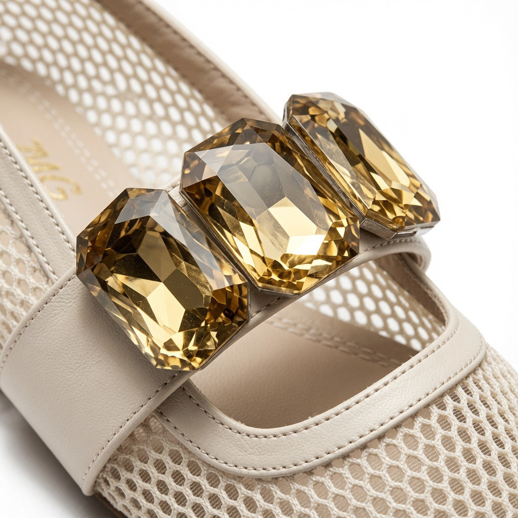 Crystal Mesh Mary Jane Flats B-53
