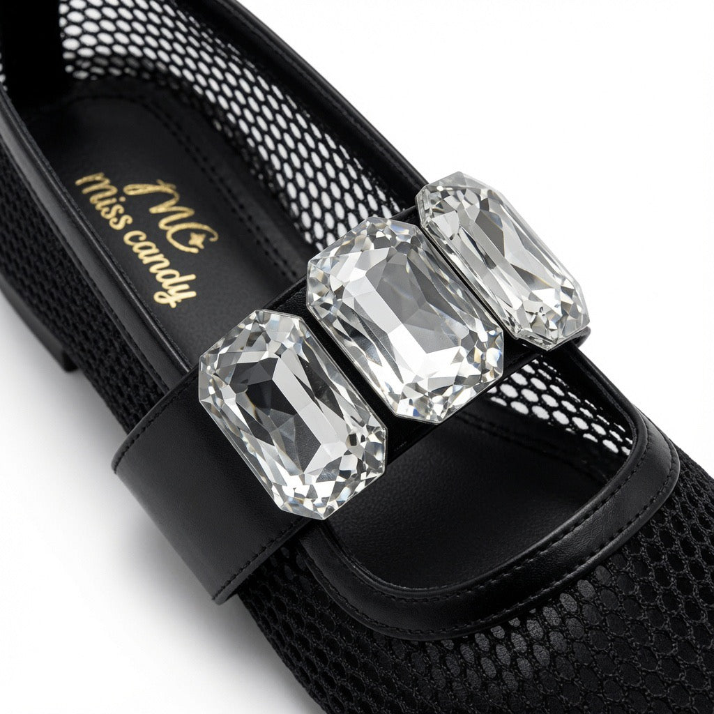 Crystal Mesh Mary Jane Flats B-53