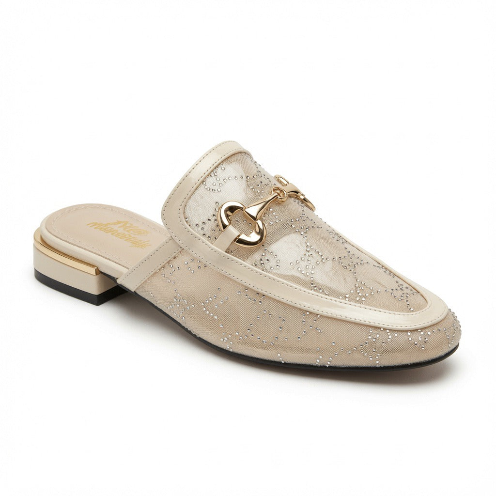 Crystal Lace Horsebit Mule Loafers c-26