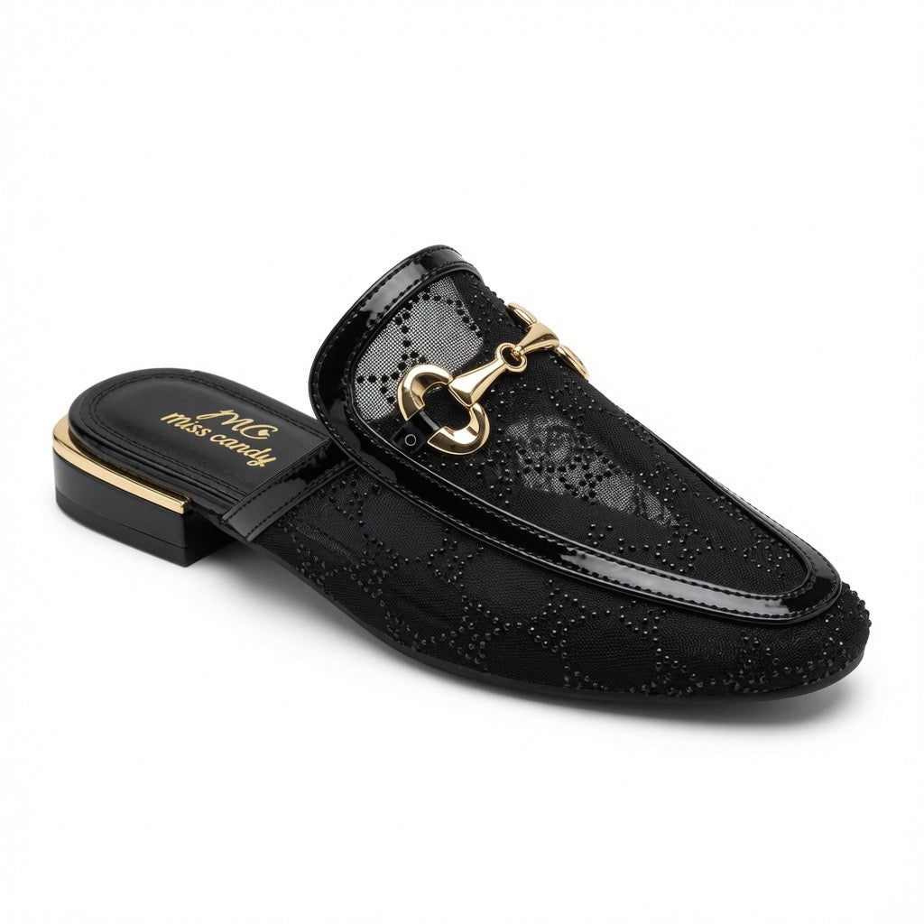Crystal Lace Horsebit Mule Loafers c-26