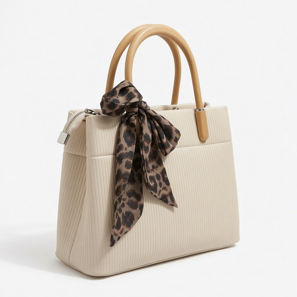 Pleated Tote Bag with Leopard Scarf BA-525