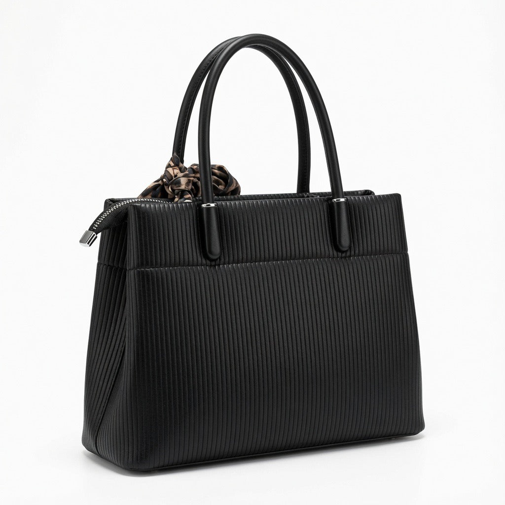 Pleated Tote Bag with Leopard Scarf BA-525
