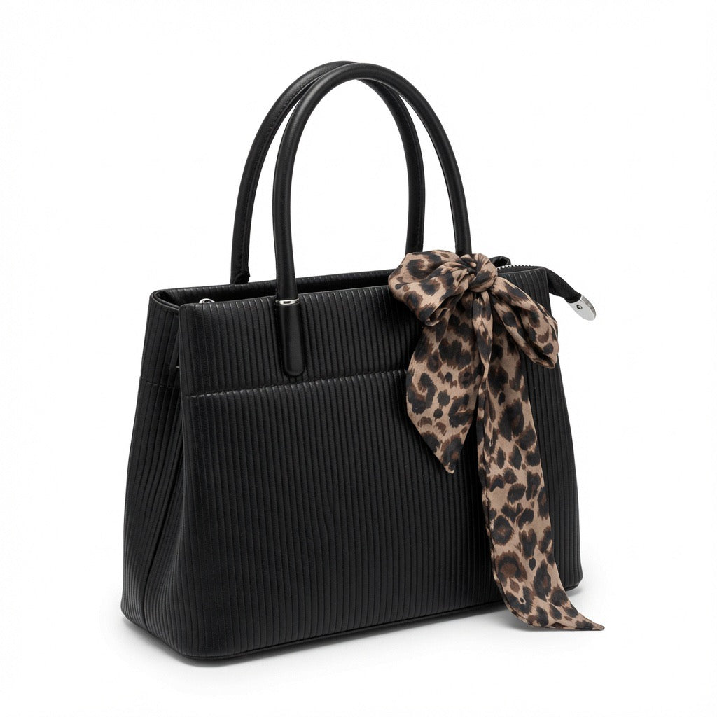 Pleated Tote Bag with Leopard Scarf BA-525