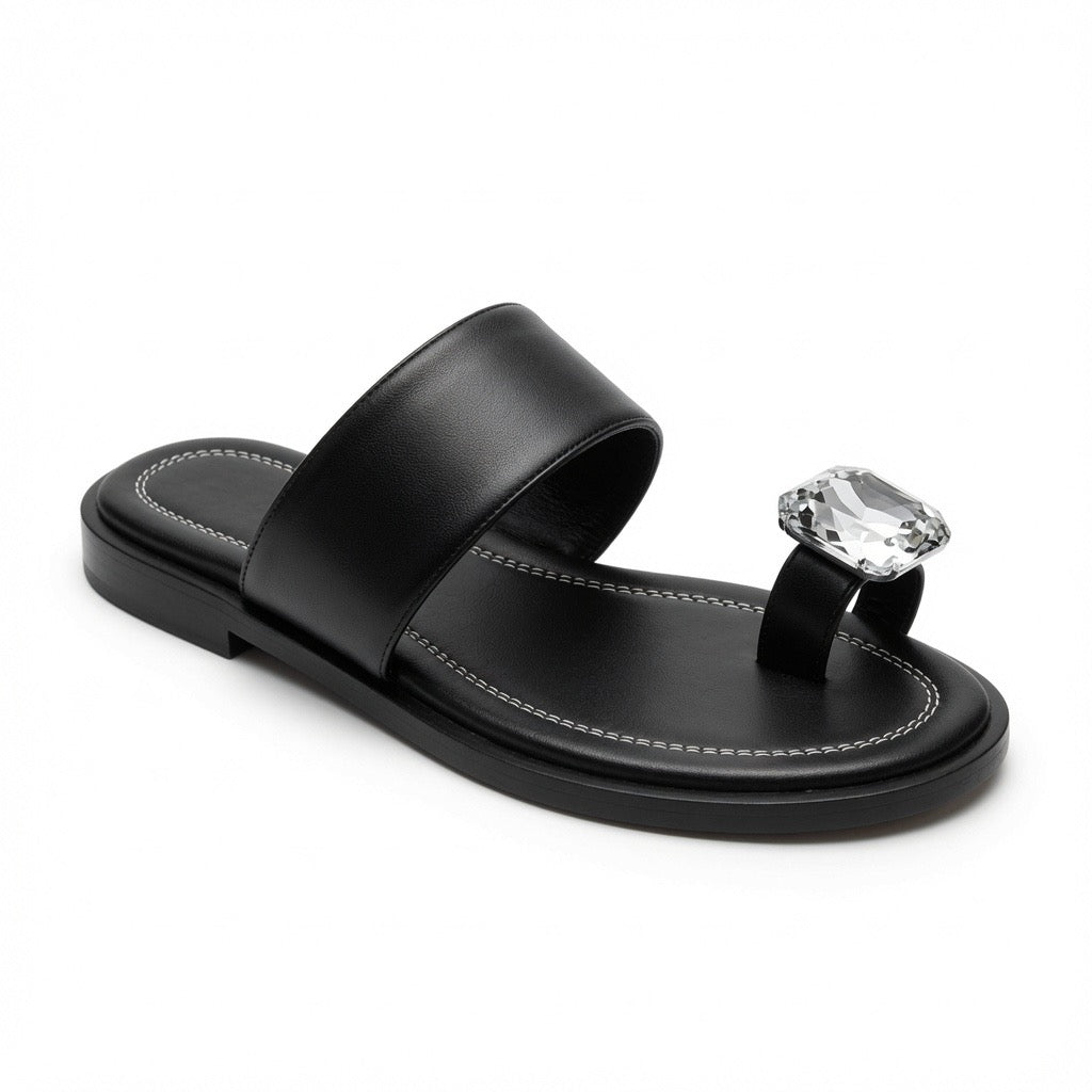 Crystal Toe Ring Flat Sandals S-43