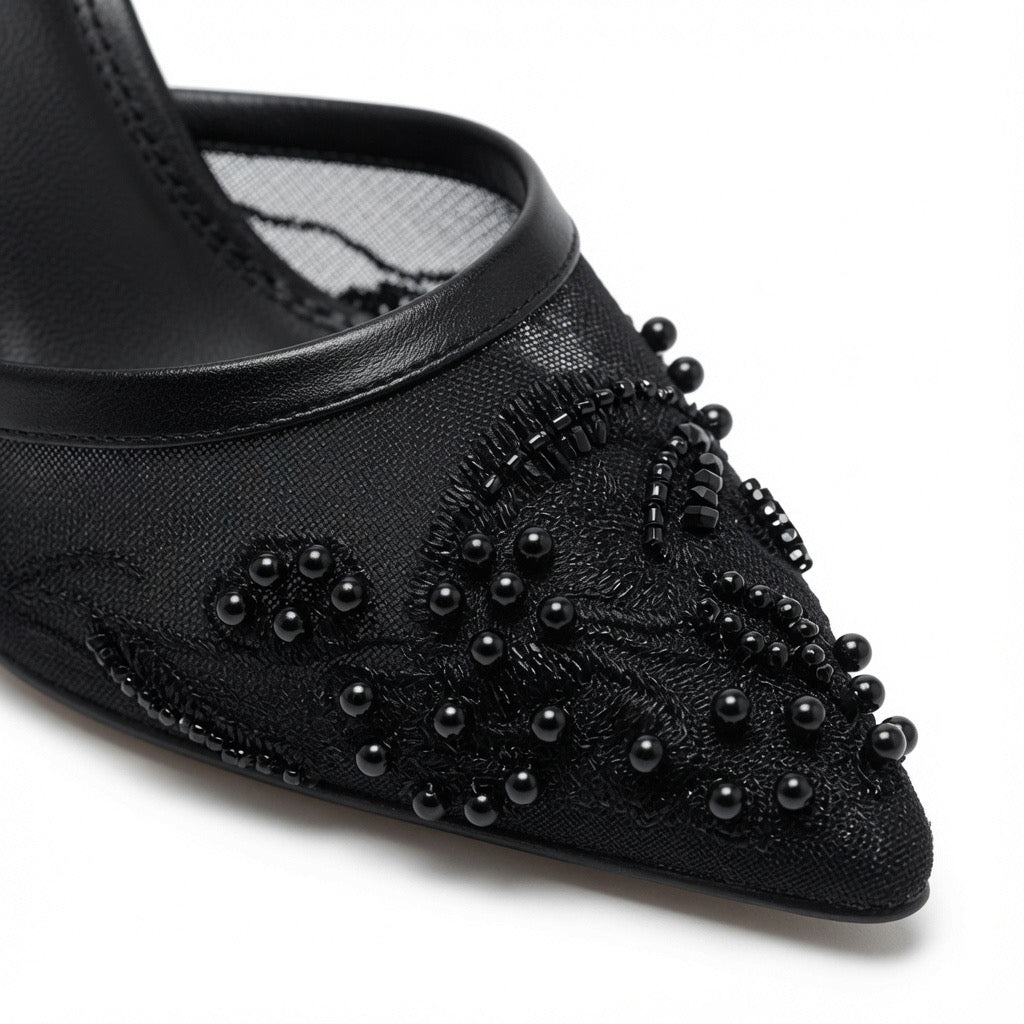 Pearl Embroidered Slingback Heels H-123