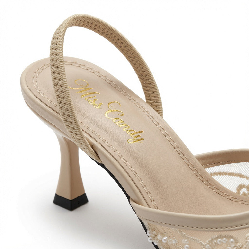 Pearl Embroidered Slingback Heels H-123